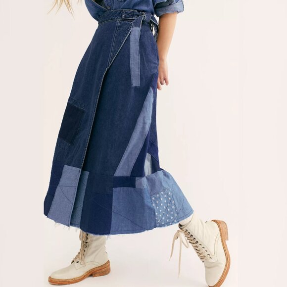NWT Free People Wild is the Wind Denim Wrap Maxi Skirt Size XS - Picture 3 of 7